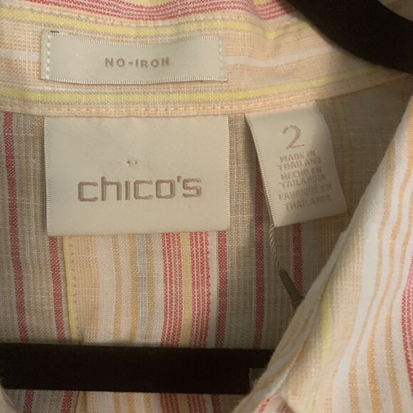 Chicos Womens 2 Large Blouse 100% Linen Button Up Tunic Blouse No Iron 3/4 NWT - Picture 2 of 6